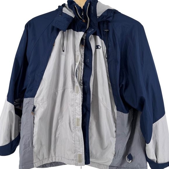 STARTER Other - VTG Starter Hooded Windbreaker Jacket Men 3XL Navy Blue Grey Fleece Lined Sporty